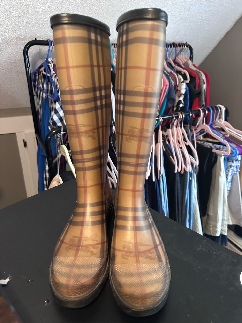 Burberry Tan Plaid Rubber Rain Boots - Picture 4 of 6